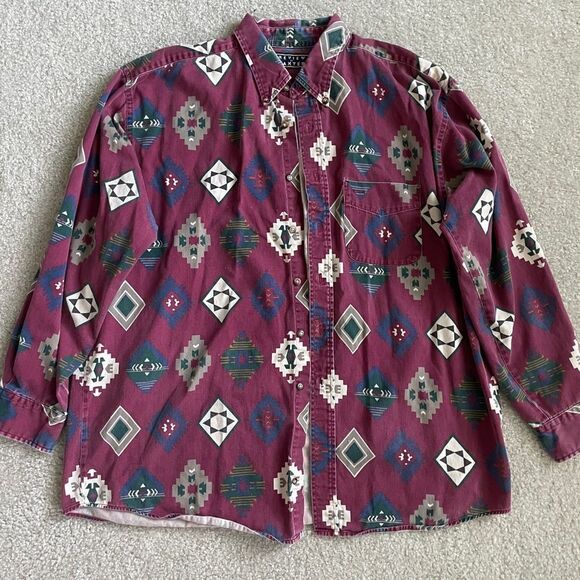 REVIEW BY BAXTER Southwestern Long Sleeve Button Front Shirt Size XL Cotton - Picture 1 of 3
